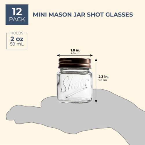 12-Pack Mini Mason Jar Shot Glasses with Lids, Bulk 2 Ounce Glasses for  Ginger Shots, Juices, Cocktails, Homemade Sauces, Honey, Jams, Salad  Dressings, and Spices