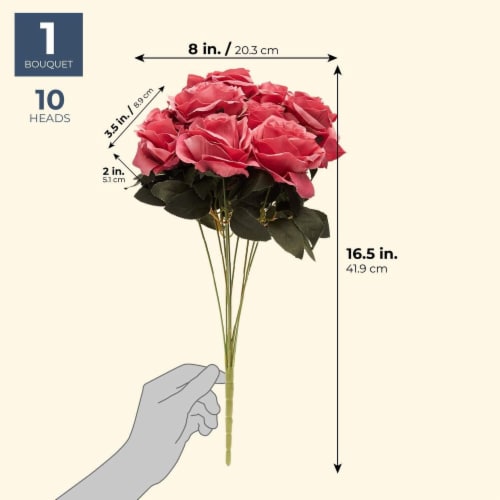 Artificial Flowers Silk Rose Bouquet with Stems for Decor - Dark Pink Perspective: back