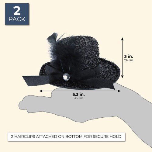 Juvale Mini Feather Top Hat with Hair Clips (2 Pack), Black
