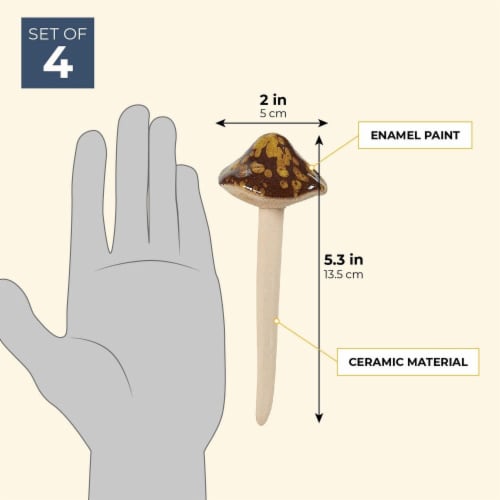 Juvale Miniature Ceramic Mushroom, Garden Decorations (2 x 5.3 in, 4 Pack) Perspective: back