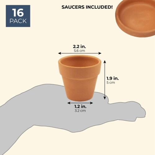 Juvale Small Terra Cotta Pots with Saucer- 16-Pack Clay Flower Pots with Saucers Perspective: back