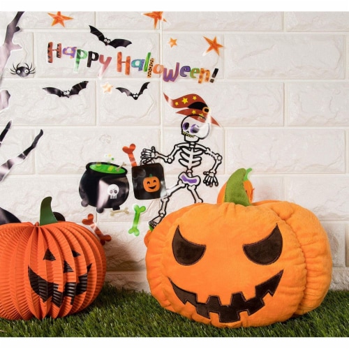 Jack-O-Lantern Pumpkin Plush Stuffed Doll, Halloween Toy Pillow Cushion Gift 9" Perspective: back