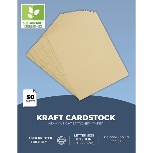 50-Pack Kraft Cardstock, Heavyweight Stationery Paper, 80lb, 8.5 x 11 Inches Perspective: back