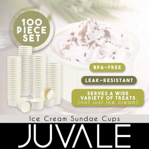 100-Piece White Disposable Ice Cream Sundae Paper Cups Party Supplies, 5-Ounce Perspective: back