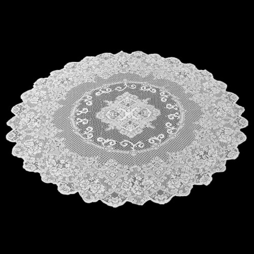 Juvale 59-Inch Round Decorative Lace Tablecloth with Floral Patterns, White Perspective: back