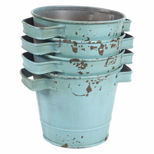 4-Set Galvanized Planter Garden Buckets with Handles for Planting, Decoration Perspective: back