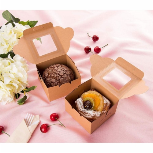 50-Pack Bakery Pastry Box with Clear Display Window, Donut, Mini Cake, Kraft Perspective: back