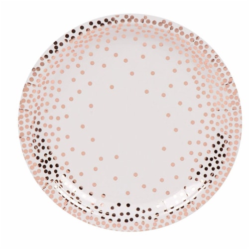 Disposable Dinnerware Set for 24  - Rose Gold Foil Dot Cutlery Party Supplies Perspective: back