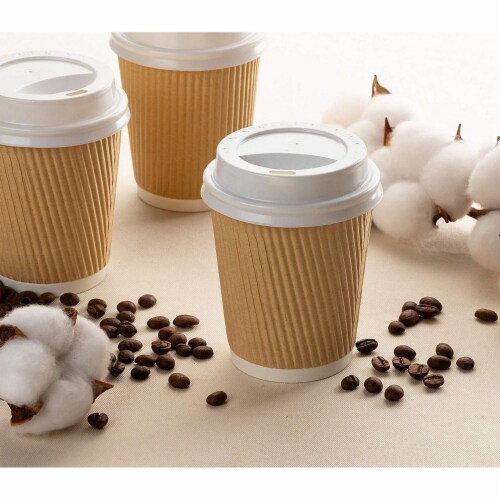 Disposable Coffee Cups Set 50 Pack Kraft Paper 8 Ounce Insulated