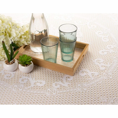 Round 71-Inch Decorative Lace Tablecloth with Floral Patterns for Birthday Parties, White Perspective: back