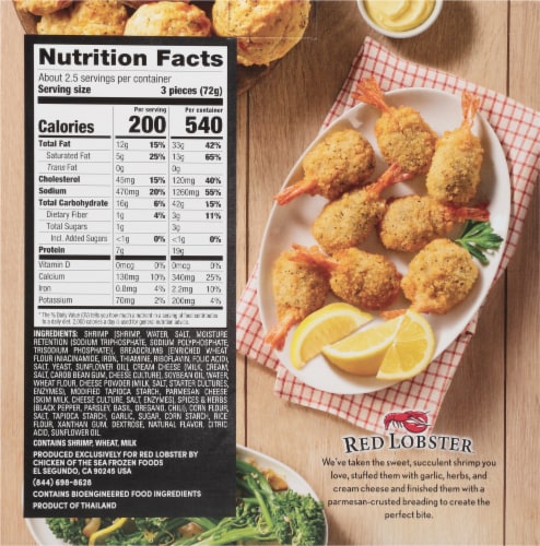 Red Lobster Garlic & Herb Stuffed Frozen Shrimp Perspective: back