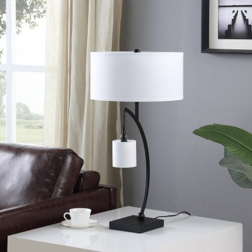 28.5 In Contemporary Dual Black Arc With Hanging Pendelum Lamp Metal Table Lamp Perspective: back