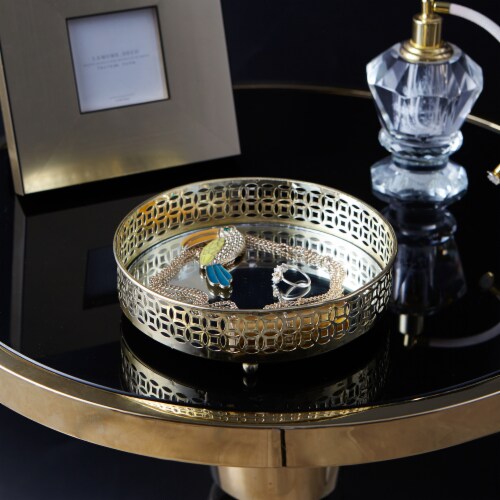 Egnazia - Gold Metal Mirror Tray - Medium Rounded Bright-Eyed Suzy Perspective: back