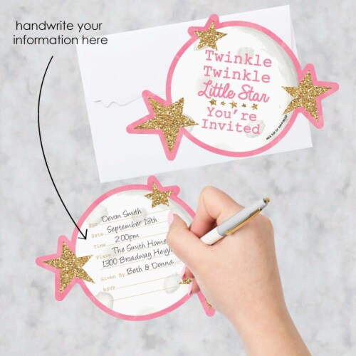Big Dot of Happiness Pink Twinkle Twinkle Little Star - Shaped Invitations & Envelopes 12 Ct Perspective: back