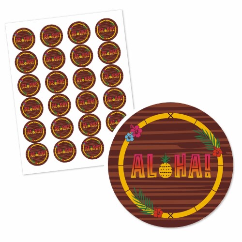 Big Dot of Happiness Tiki Luau - Tropical Hawaiian Summer Party Circle Sticker Labels - 24 Ct Perspective: back