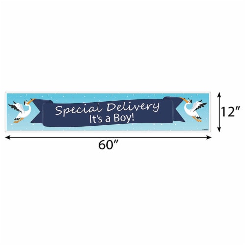Big Dot of Happiness Boy Special Delivery - Blue It's a Boy Stork - Baby Shower Decor Banner Perspective: back