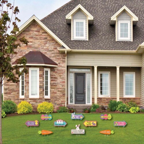 Big Dot of Happiness Easter Egg Hunt Arrow Yard Signs - Outdoor Easter Bunny Yard Decor 10 Pc Perspective: back