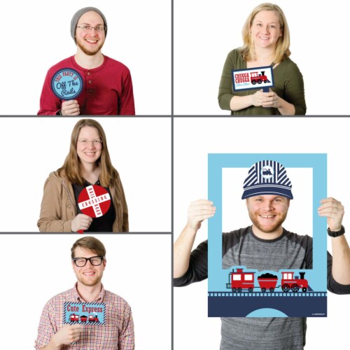 Big Dot of Happiness Railroad Party Crossing - Steam Train Photo Booth Picture Frame & Props Perspective: back
