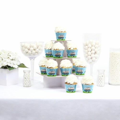 Big Dot of Happiness Happy Camper Baby Shower or Birthday Party Decor Cupcake Wrappers 12 Ct Perspective: back