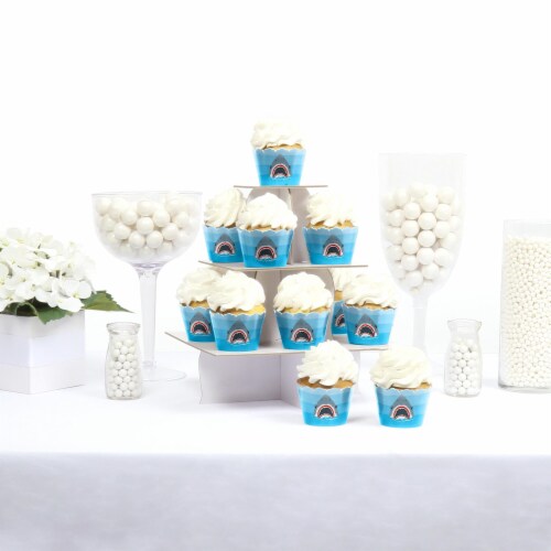 Big Dot of Happiness Shark Zone - Jawsome Shark Birthday Party Decor - Cupcake Wrappers 12 Ct Perspective: back