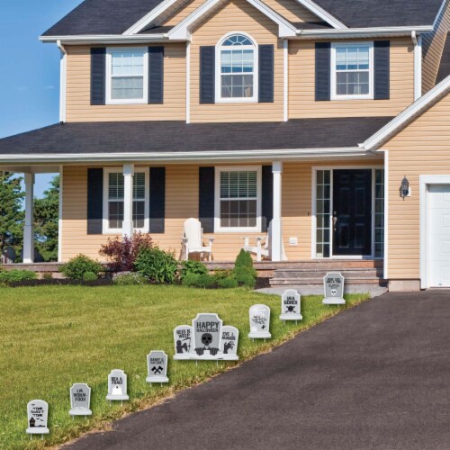 Big Dot of Happiness Graveyard Tombstones - Outdoor Lawn Decor - Halloween Yard Signs 8 Ct Perspective: back