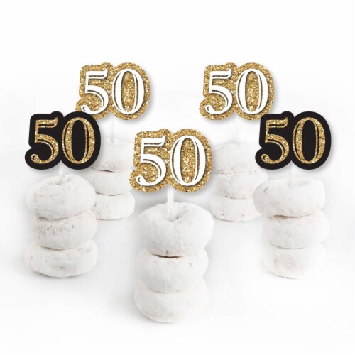 Big Dot of Happiness Adult 50th Birthday Gold Dessert Cupcake Toppers Clear Treat Picks 24 Ct Perspective: back