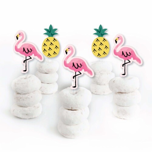 Big Dot of Happiness Pink Flamingo - Party Like a Pineapple Cupcake Toppers Treat Picks 24 Ct Perspective: back