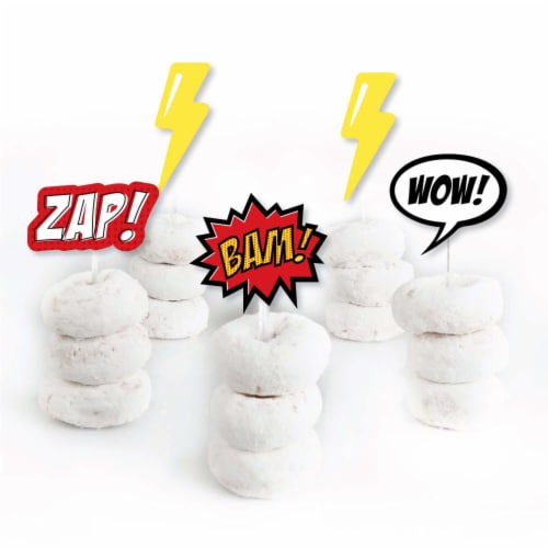 Big Dot of Happiness Bam Superhero - Dessert Cupcake Toppers - Party Clear Treat Picks 24 Ct Perspective: back