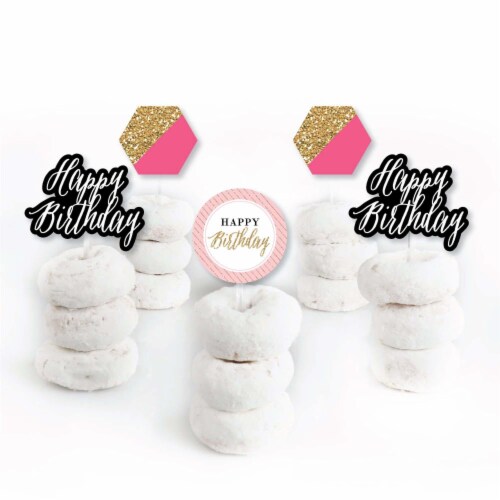 Big Dot of Happiness Chic Happy Birthday - Pink Black Gold Cupcake Toppers Treat Picks 24 Ct Perspective: back