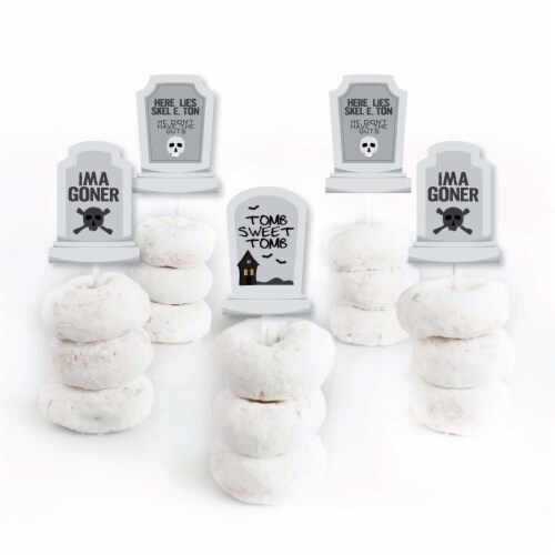 Big Dot of Happiness Graveyard Tombstones - Cupcake Toppers Party Clear Treat Picks - 24 Ct Perspective: back