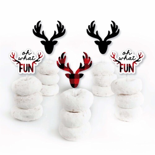 Big Dot of Happiness Prancing Plaid Dessert Cupcake Toppers Christmas Clear Treat Picks 24 Ct Perspective: back
