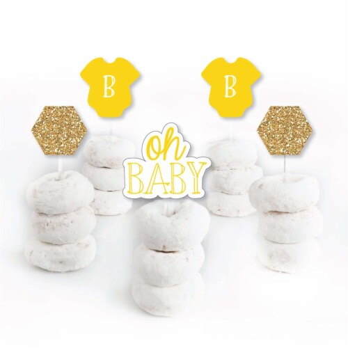 Big Dot of Happiness Baby Neutral Dessert Cupcake Toppers Baby Shower Clear Treat Picks 24 Ct Perspective: back