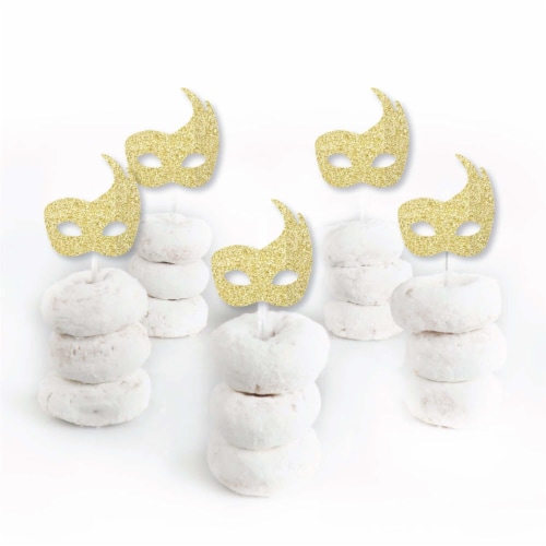 Big Dot of Happiness Gold Glitter Mask No-Mess Dessert Cupcake Topper Party Treat Picks 24 Ct Perspective: back