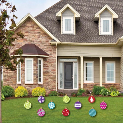 Big Dot of Happiness Colorful Ornaments Lawn Outdoor Holiday & Christmas Yard Decor 10 Pc Perspective: back