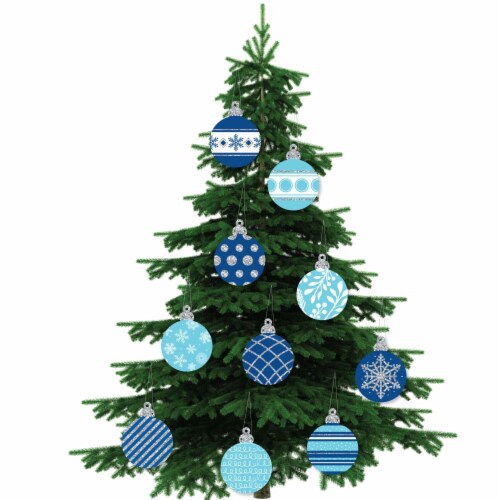Big Dot of Happiness Hanging Blue & Silver Ornaments Outdoor Christmas Porch Tree Decor 10 Pc Perspective: back