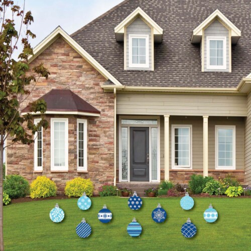 Big Dot of Happiness Blue & Silver Ornaments Lawn Outdoor Holiday Christmas Yard Decor 10 Pc Perspective: back