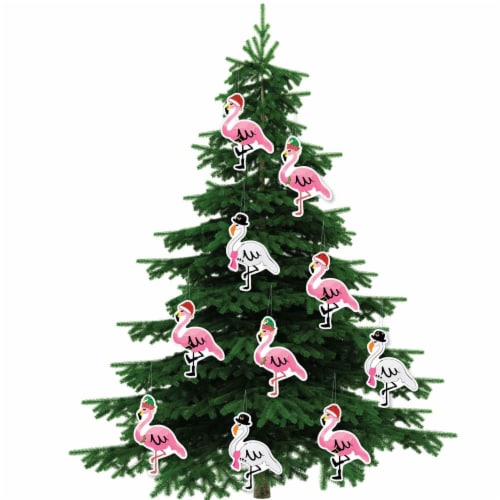 Big Dot of Happiness Hanging Flamingle Bells - Outdoor Christmas Porch Tree Yard Decor 10 Pc Perspective: back