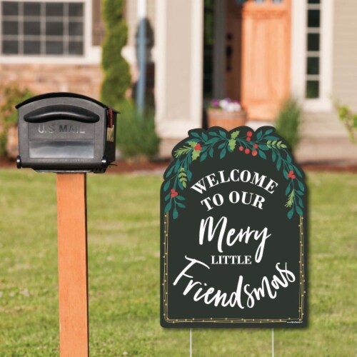 Big Dot of Happiness Rustic Merry Friendsmas Party Decor Friends Christmas Welcome Yard Sign Perspective: back