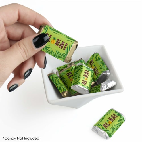 Big Dot of Happiness Tiki Luau Mini Candy Bar Wrapper Stickers Hawaiian Party Favors 40 Ct Perspective: back