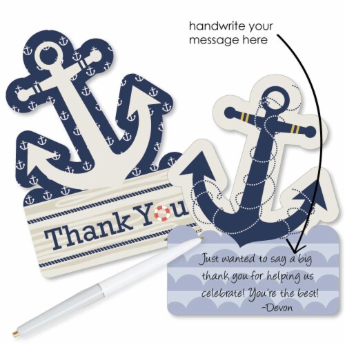 Big Dot of Happiness Ahoy - Nautical - Shaped Thank You Cards with Envelopes - 12 Ct Perspective: back