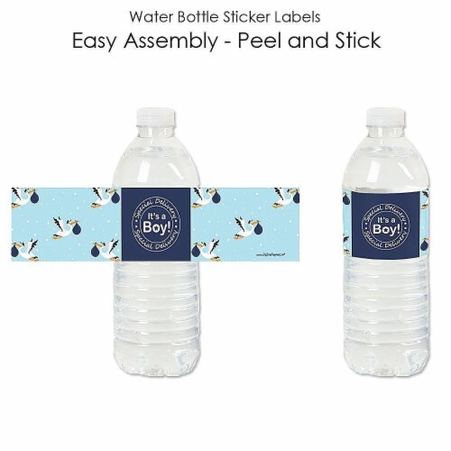 Big Dot of Happiness Boy Special Delivery It's A Boy Stork Water Bottle Sticker Labels 20 Ct Perspective: back