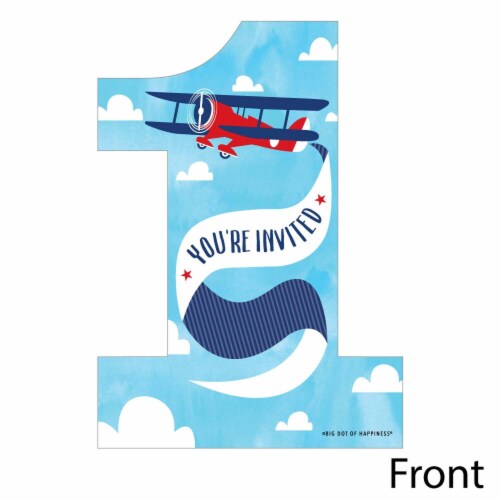 Big Dot of Happiness 1st Birthday Taking Flight Airplane Shape Fill-in Invite/Envelopes 12 Ct Perspective: back