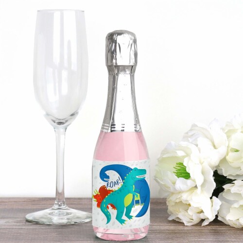 Big Dot of Happiness Roar Dinosaur - Mini Wine Bottle Stickers - Dino Mite Party Favor 16 Ct Perspective: back