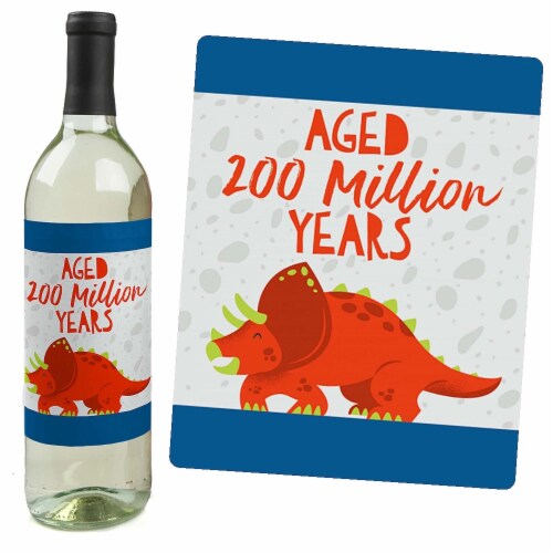 Big Dot of Happiness Roar Dinosaur - Dino Mite T-Rex Party Wine Bottle Label Stickers 4 Ct Perspective: back