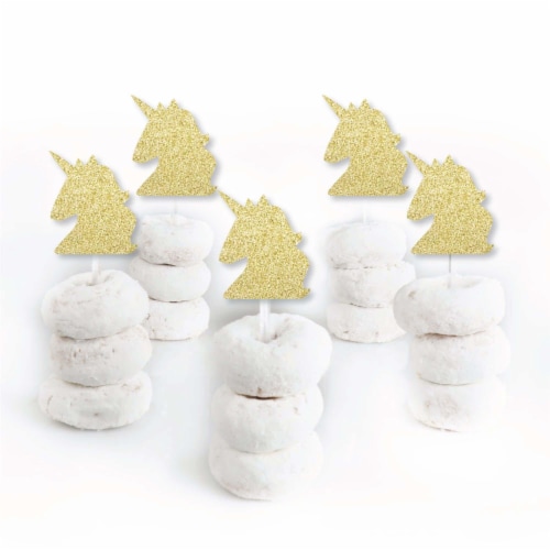 Big Dot of Happiness Gold Glitter Unicorn - No-Mess Dessert Cupcake Toppers Treat Picks 24 Ct Perspective: back