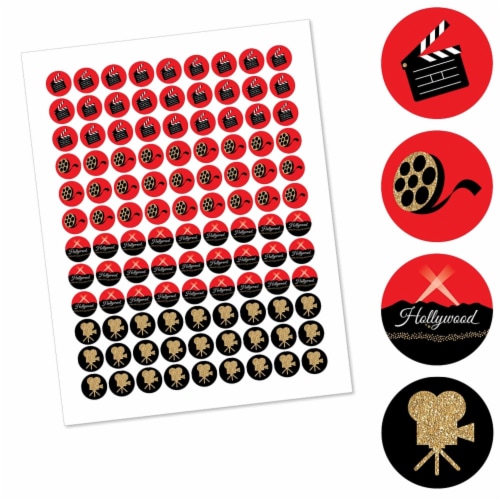 Big Dot of Happiness Red Carpet Hollywood Movie Night Round Candy Sticker Favors - 108 Ct Perspective: back
