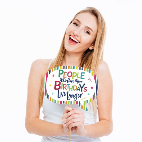 Big Dot of Happiness Funny 90th Birthday - Cheerful Birthday Colorful Photo Booth Props 10 Pc Perspective: back