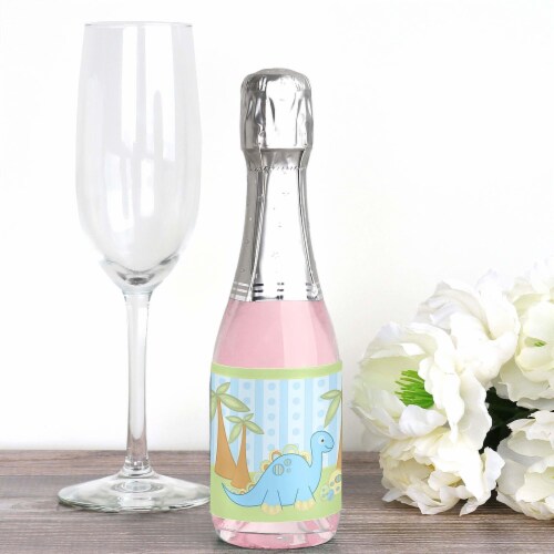 Big Dot of Happiness Baby Boy Dinosaur - Mini Wine Bottle Label Stickers - Party Favor 16 Ct Perspective: back