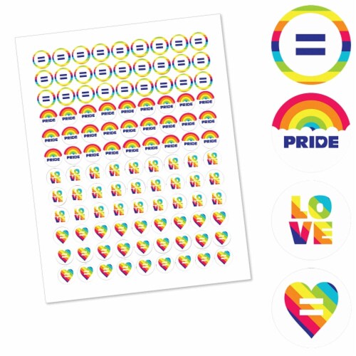 Big Dot of Happiness Love is Love Pride Round Candy Sticker Favors (1 sheet of 108) Perspective: back