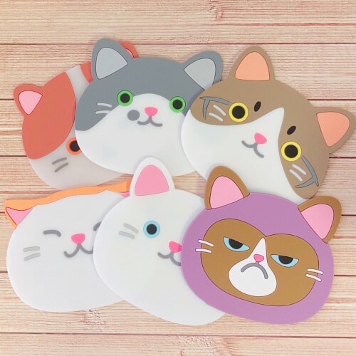 Wrapables Silicone Cute Cat Coasters for Glasses, Cups, and Drinks (Set of 6) Perspective: back